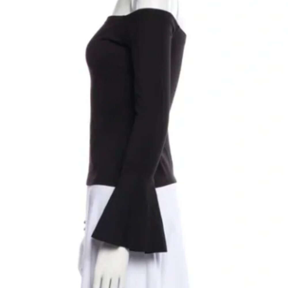 Alexis Lindes Black Off The Shoulder Bell Sleeve Stretch Cropped Top Large - Picture 3 of 7